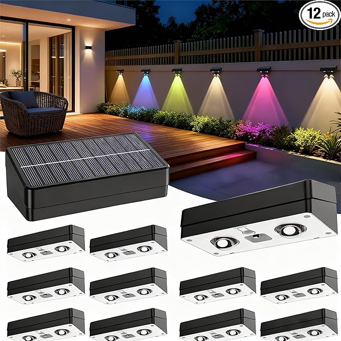 Solar Fence Lights Outdoor Waterproof LED, 12 Pack RGB Fence Solar Lights by ZSYIQIXI