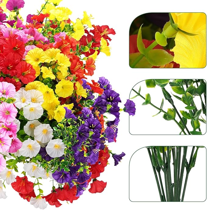 Artificial Flowers for Outdoors, UV Resistant Fake Silk Morning Glory, - Image 4