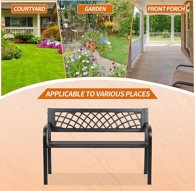 BSTOPHKL Outdoor Bench, Patio Garden Benches, Metal Weatherproof Porch Bench - Image 8