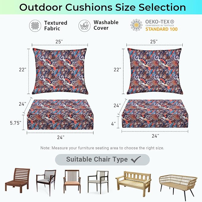 Outdoor Cushions for Patio Furniture, Outdoor Seat Cushion Set 24 x 24 x 4 Inch - Image 6