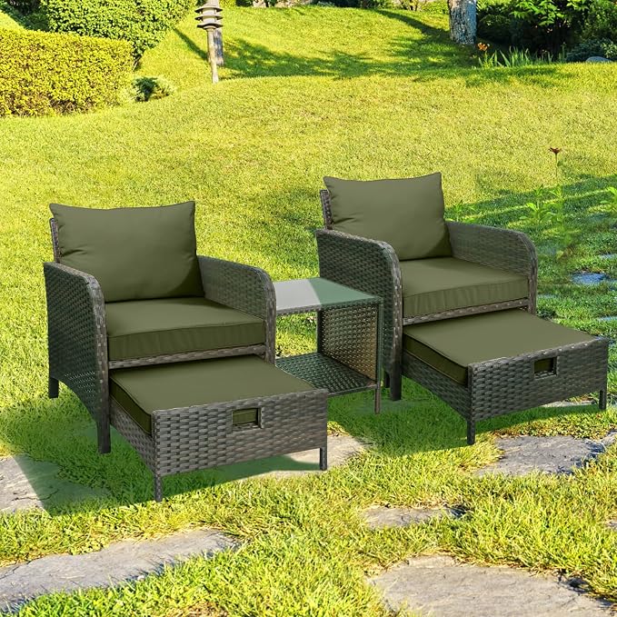 LEVELEVE Balcony Furniture 5 Piece Patio Conversation Set, PE Wicker Rattan - Image 8