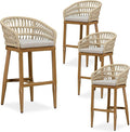 PURPLE LEAF Outdoor Rattan 29" Bar Stools Set of 4, Modern Boho Aluminum Patio by PURPLELEAF