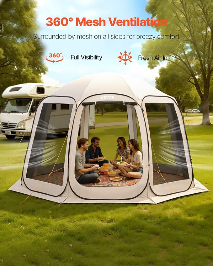 VEVOR 12 x 11 ft Pop up Screen House Tent, 10-12 Person Screen Gazebo w/Carry - Image 8