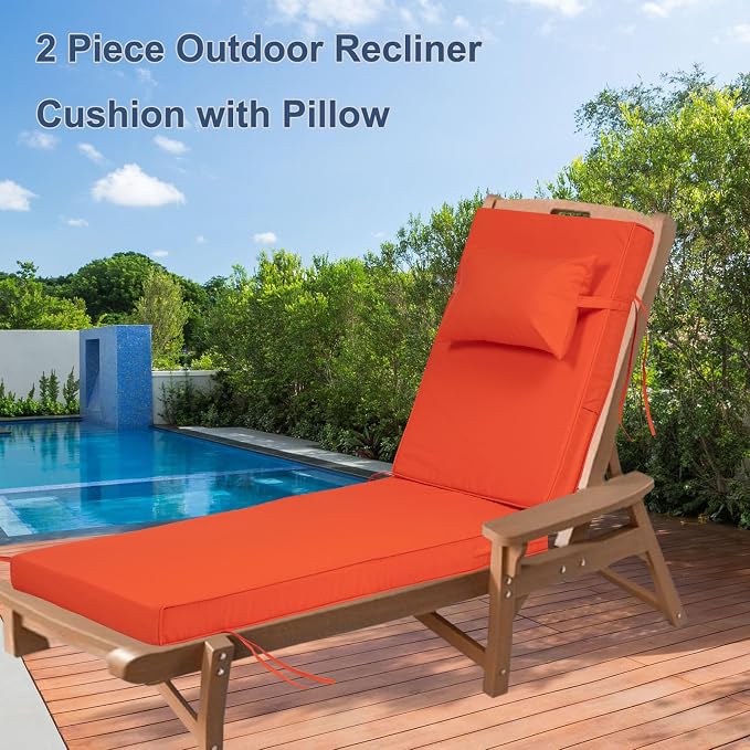 Outdoor Chaise Lounge Cushions Set of 2, Waterproof Fade Resistant Patio - Image 6