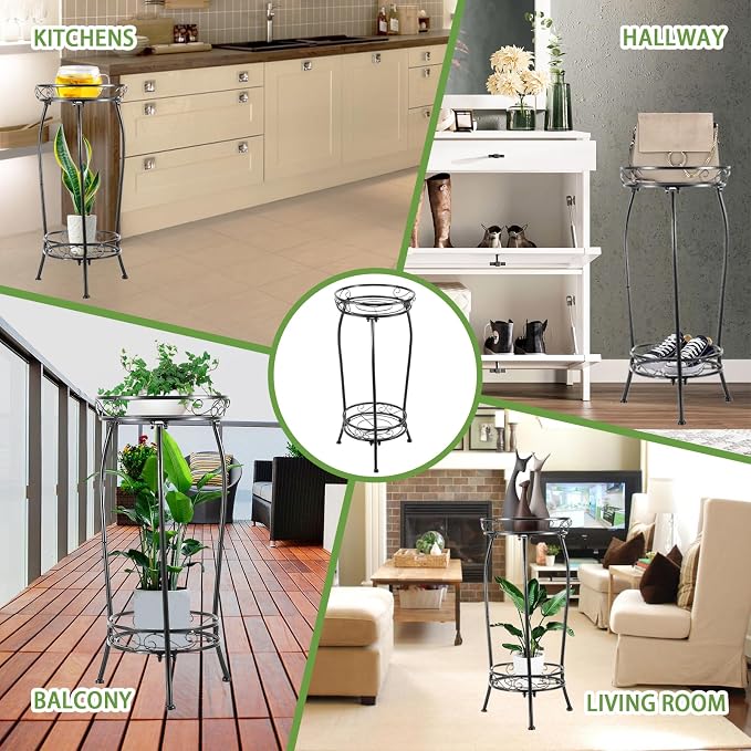 Plant Stand Indoor Outdoor，Tall Black Metal Rustproof Stable Plant Stands，2 - Image 4