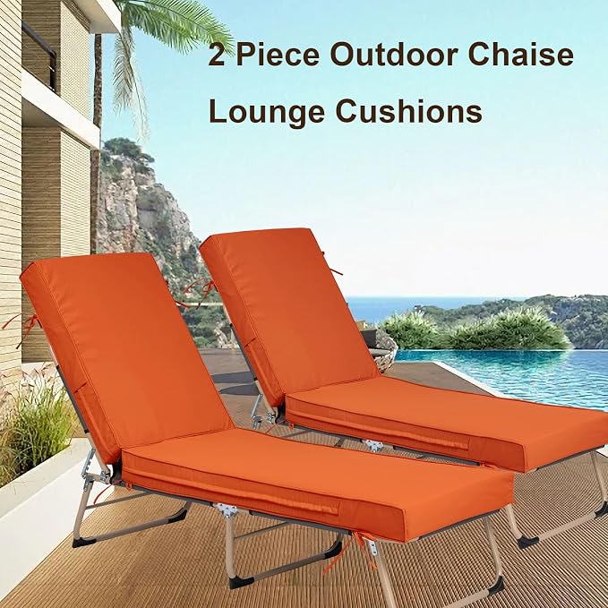 Chaise Lounge Cushions Outdoor Set of 2, Waterproof & Fade Resistant Patio - Image 6