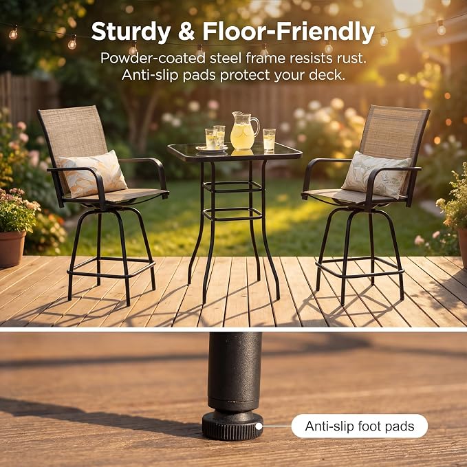 Homall 3 Piece Outdoor Patio Swivel Bar Stools Set, High Top Table - Image 5