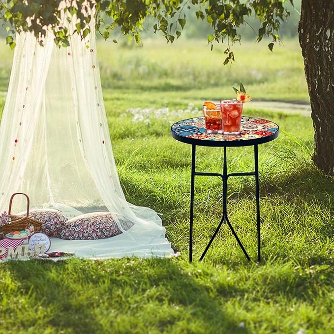 Mosaic Round Sode Tea Table, Outside Unique Furniture, Small End Outdoor Side - Image 2
