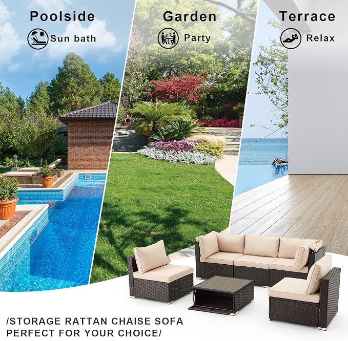 HOMREST 6 Pieces Patio Furniture Sets, Rattan Daybed - Image 7