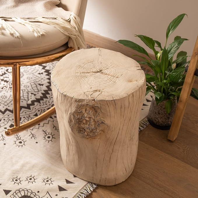 COSIEST 2 Pieses Outdoor Side Table, Hand-Painted Wood Stump Side Table Set of 2 - Image 7