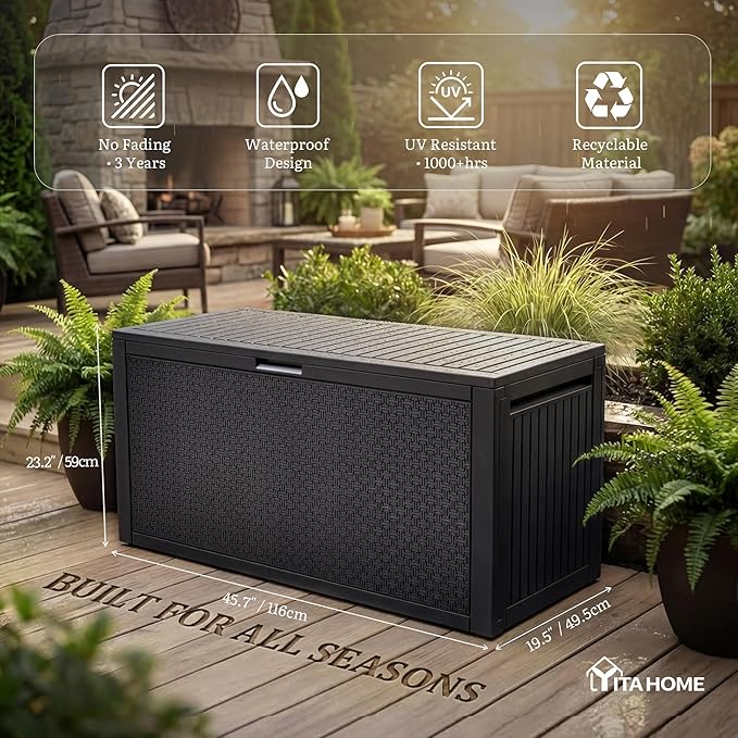 YITAHOME 90 Gallon Large Outdoor Deck Box, Lockable Waterproof Resin Storage Box - Image 2