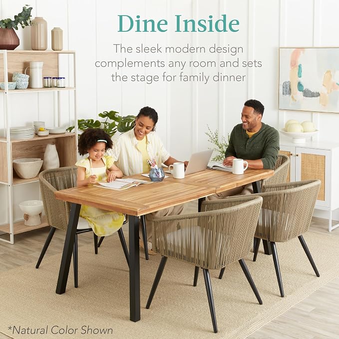 Best Choice Products 6-Person Indoor Outdoor Acacia Wood Dining Table, Picnic - Image 3