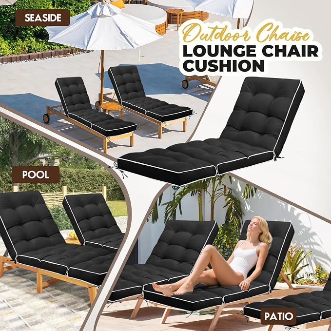 Outdoor Chaise Lounge Chair Cushion, Waterproof Non-Slip Patio Chaise Lounge - Image 7