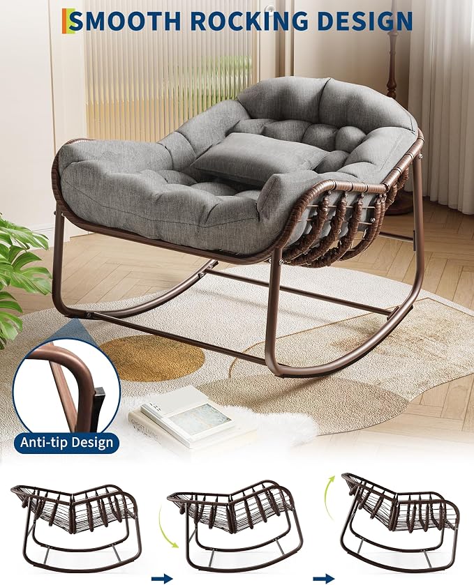 GarveeLife Outdoor Papasan Rocking Chair, Oversized Wicker Lounge Chair - Image 6