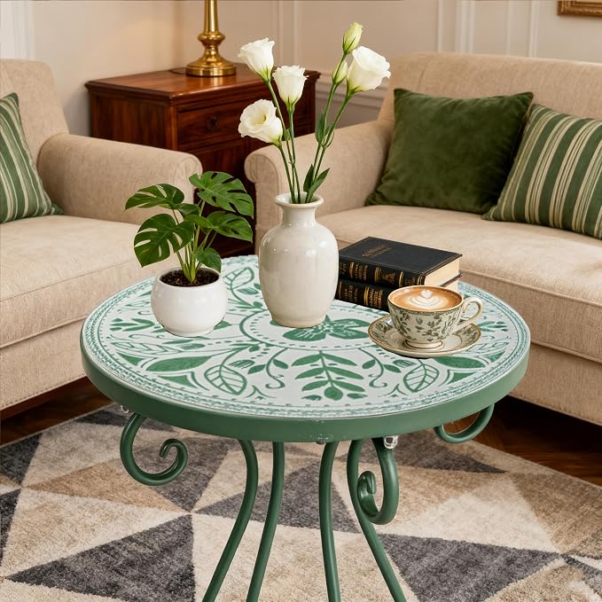 Outdoor Side Table & Mosaic Plant Stand, Indoor Outdoor Coffee Tea Table - Image 6