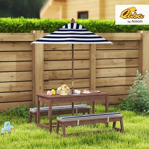 Qaba Kids Picnic Table, Outdoor Wooden Table & Bench Set - Image 2