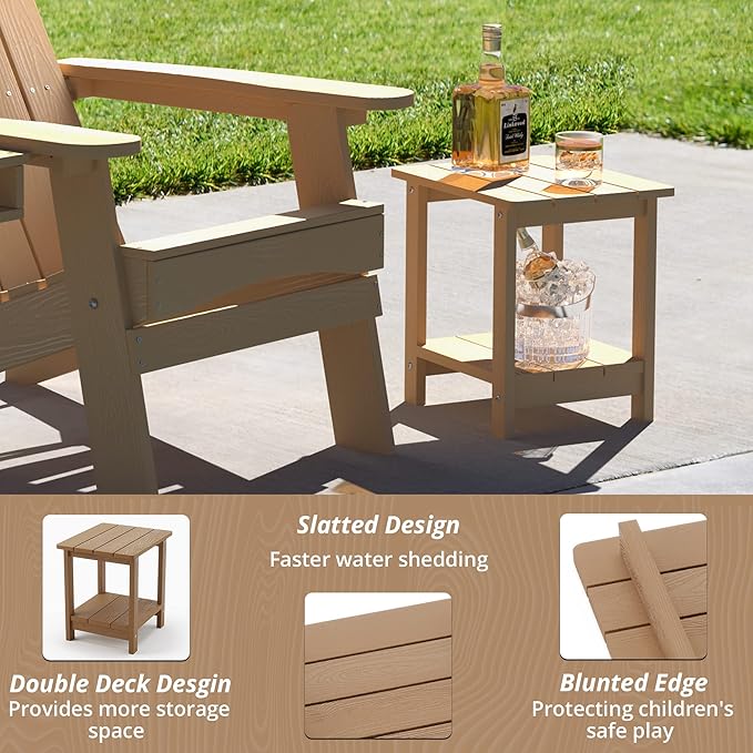 LUE BONA Adirondack Outdoor Side Table, 2-Tier Brown HDPS Patio End Table - Image 5