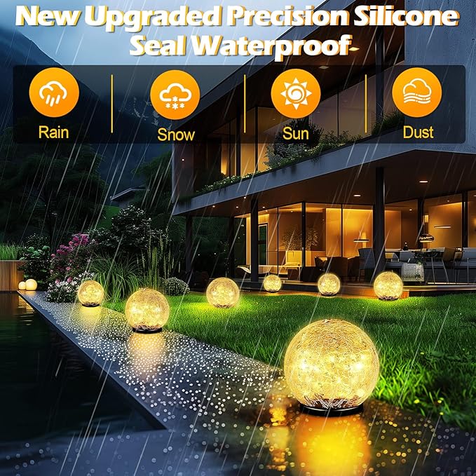 Coroor Garden Solar Ball Lights Outdoor Waterproof, 50 LED Cracked Glass Globe - Image 4