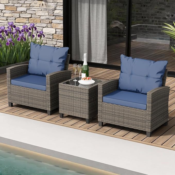Shintenchi 3 Pieces Patio Furniture Set 3 Pieces PE Rattan Wicker Chairs - Image 3