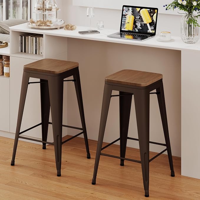 Alunaune 30" Metal Counter Height Bar Stools Set of 2 Backless Stackable by HomeFurniture