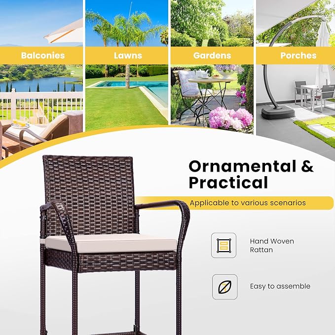 VIVOHOME 4 Packs Outdoor Wicker Barstool Patio Rattan Furniture - Image 6