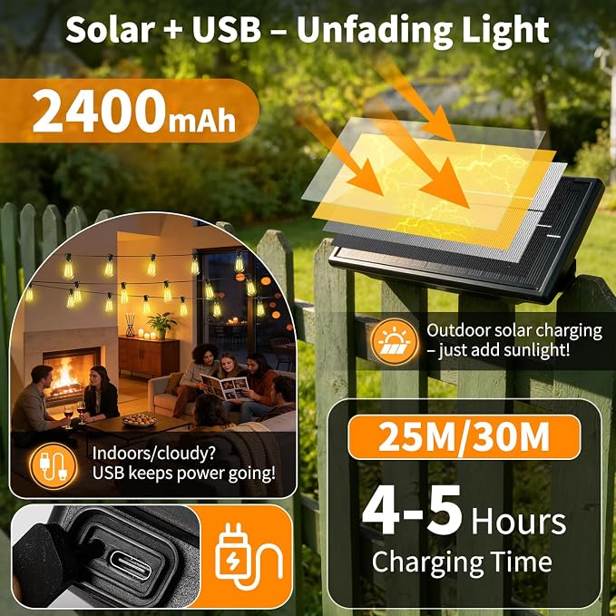 Outdoor Solar String Lights Waterproof: ST38 82ft Shatterproof Patio Lights - Image 3