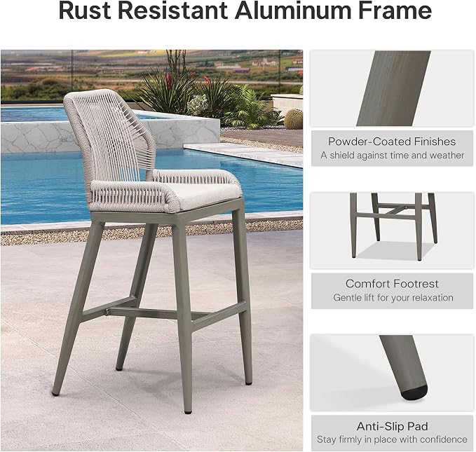 PURPLE LEAF Bar Stool 1 Piece Outdoor Bar Height Metal Stool Modern Wicker - Image 7