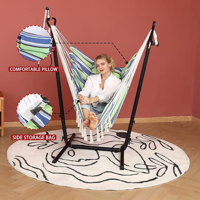 ZEYU Hammock Chair with Stand Double Hammock Chair Bohemian Style with Tassel - Image 6