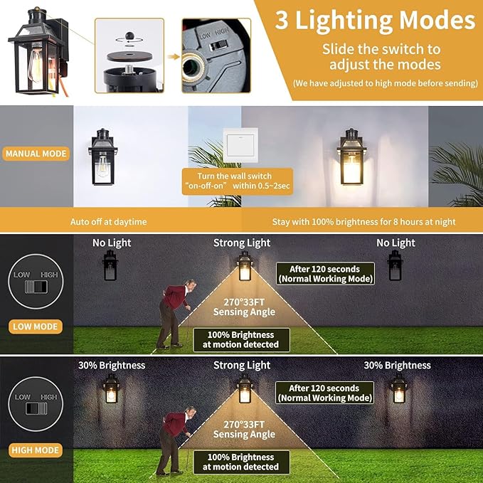 Yisuro Porch Lights with GFCI Outlet, Dusk to Dawn Motion Sensor Outdoor Light - Image 3