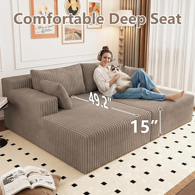 ODUWA Oversized Double Chaise Lounges Indoor, Upholstered Boneless Cloud - Image 4