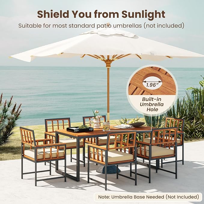 Tangkula 7 Pieces Patio Dining Set, Outdoor Acacia Wood Table and Chairs - Image 2