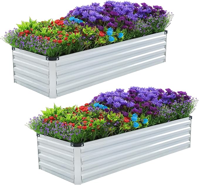 2 Pack 4x2x1FT Galvanized Raised Garden Bed Kit, Outdoor Metal Planter Box by Meberam