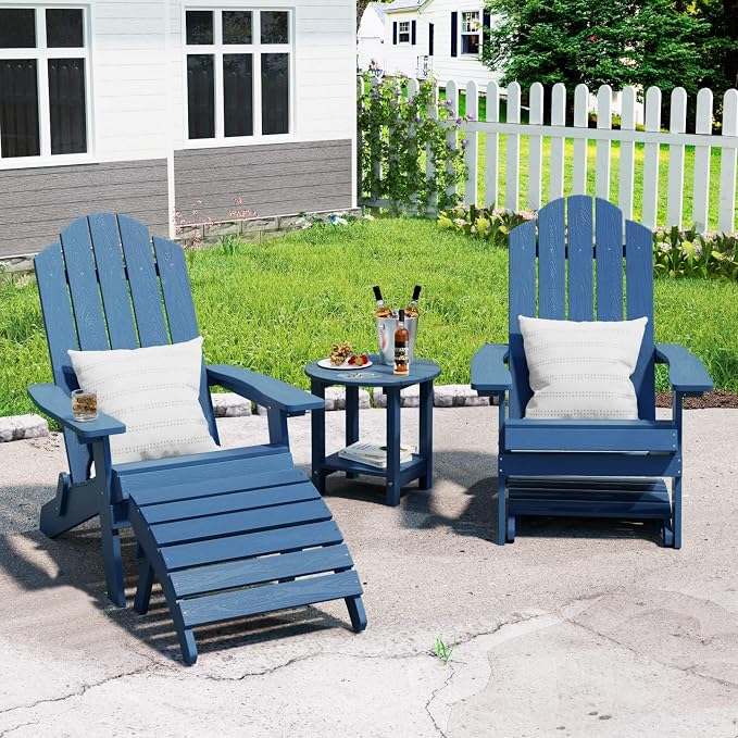 MXIMU Folding Adirondack Ottoman Set of 2: HIPS Plastic Outdoor Footrest Easy - Image 2