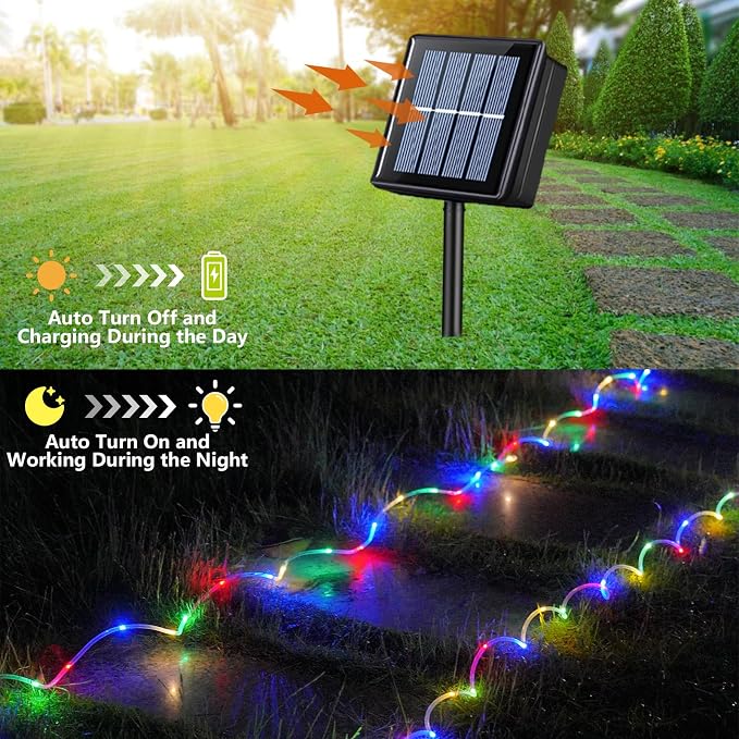 QITONG Multicolor Solar Rope Lights, 2 Pack Each 33ft 100 LED Trampoline Lights - Image 2