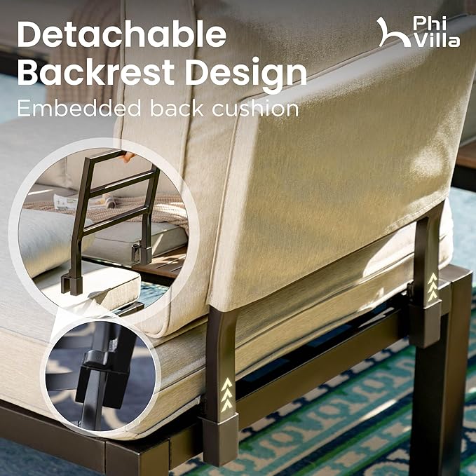 PHI VILLA 7 Pieces Outdoor Patio Furniture Set, Metal Frame Modern Outdoor - Image 4