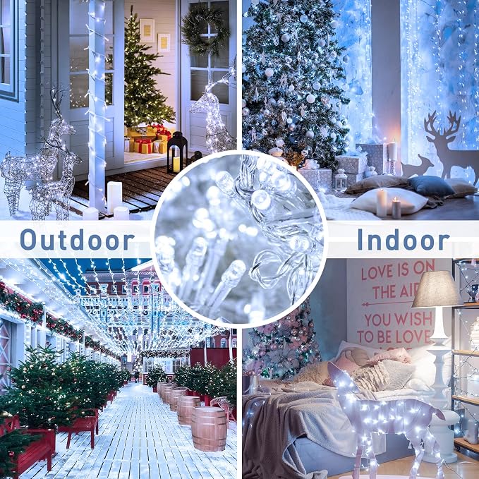 JMEXSUSS 300 LED Christmas Lights Clear Wire, 8 Modes White Christmas String - Image 7