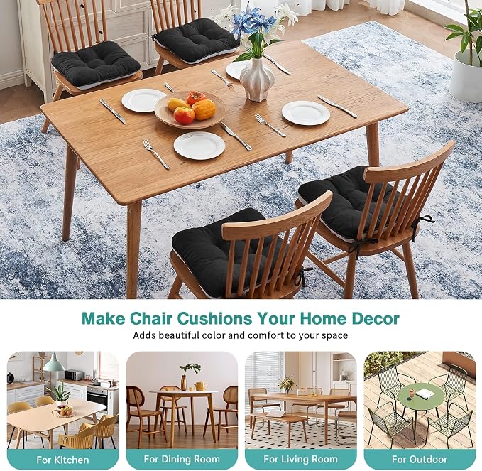 BETU Black Chair Cushions for Dining Chairs Set of 4, 3.5" Thick Kitchen Table - Image 5