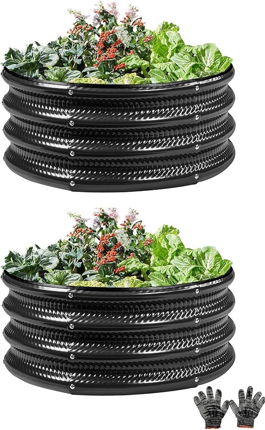2 Pcs 2x2X1 FT Round Galvanized Raised Garden Bed Kit, Metal Raised Box by Gartist