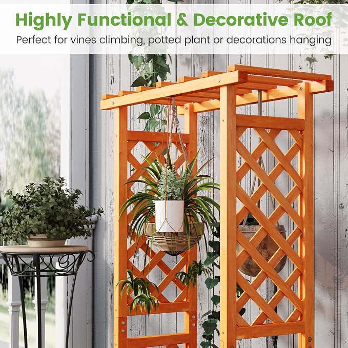 Giantex Raised Garden Bed with 2-Sided Trellis & Hanging Roof, Fir Wood Planter - Image 7
