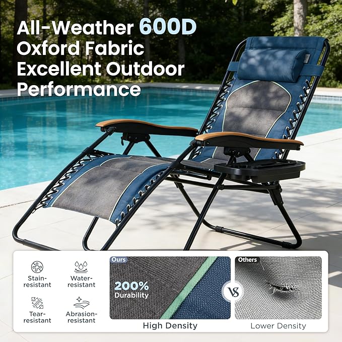 PHI VILLA XXL Oversized Padded Zero Gravity Chair, Foldable Patio Recliner - Image 6