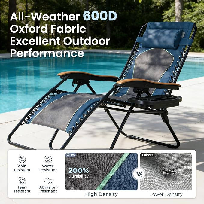 PHI VILLA XXL Oversized Padded Zero Gravity Chair Set of 2, Foldable Patio - Image 6