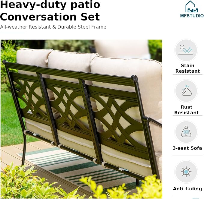 MFSTUDIO 7 Seats Large Metal Patio Conversation Sets, 6 Pieces Outdoor Patio - Image 4