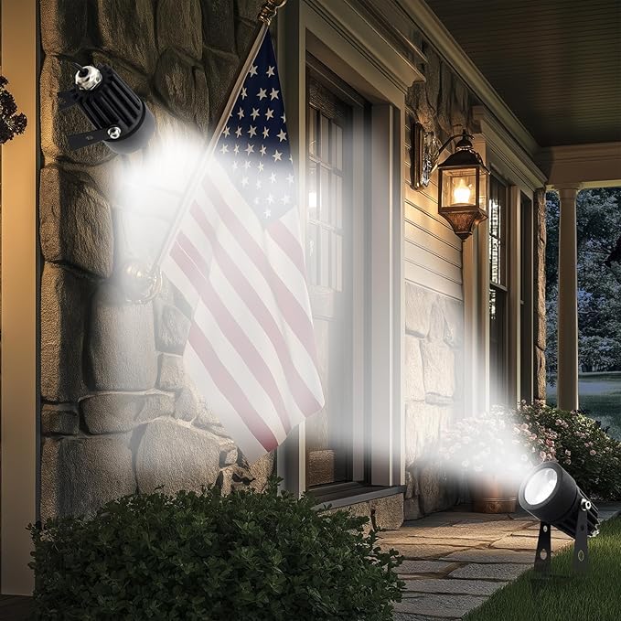 Mini 50X Twin Solar-Powered Flag Pole Light Cast Aluminium Cool White LED - Image 2