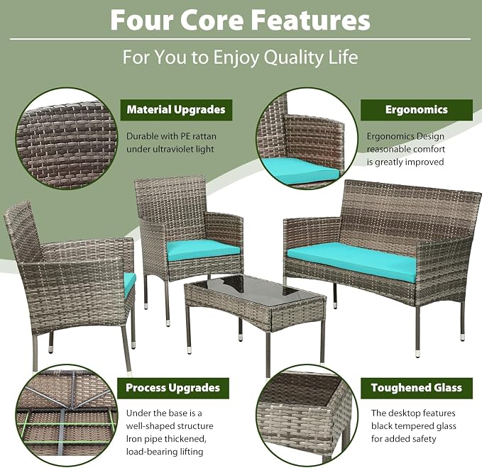 PayLessHere Outdoor Furniture Set 4 Pcs Modular Patio Furniture Set Water - Image 4