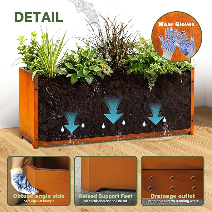 Corten Steel Planter Box-32"x15"x15"-Large Rectangular Planters - Image 3