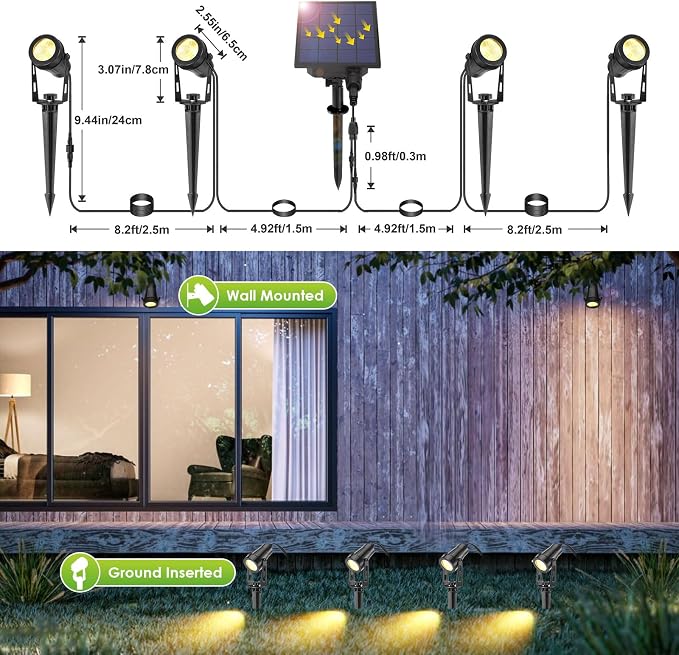 B-right Solar Spot Lights Outdoor, 8 Modes IP65 Waterproof Solar Powered Garden - Image 3