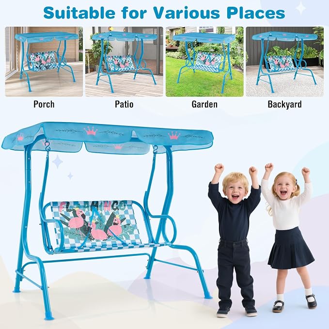 HONEY JOY Kids Patio Swing, 2-Seater Outdoor Porch Swing Lounge Chair, - Image 5