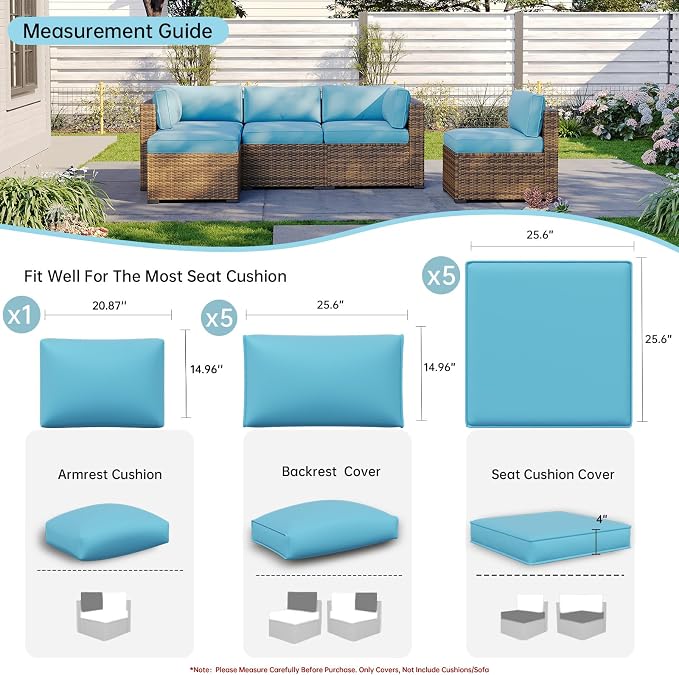 Aoxun 11pcs Patio Cushion Covers Replacement, Waterproof Outdoor Furniture - Image 4