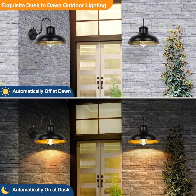 TOBUSA 2-Pack Dusk to Dawn Outdoor Wall Light Fixtures, Waterproof Farmhouse - Image 2