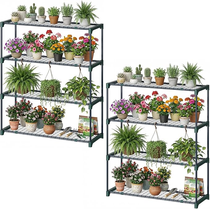 Ohuhu Plant Greenhouse Shelves 4 Tier 2 Pack Extra-Wide Stable Green House by Ohuhu